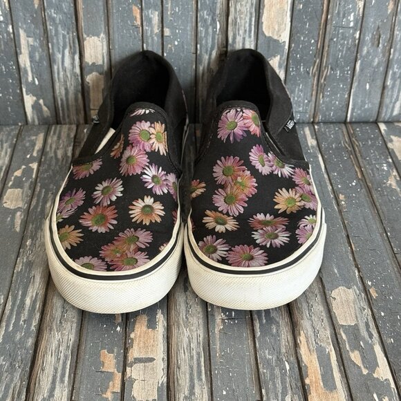 Vans Asher Dark Floral Womens Shoes Size 7.5 Slip-On Black Pink Skate - Picture 2 of 10